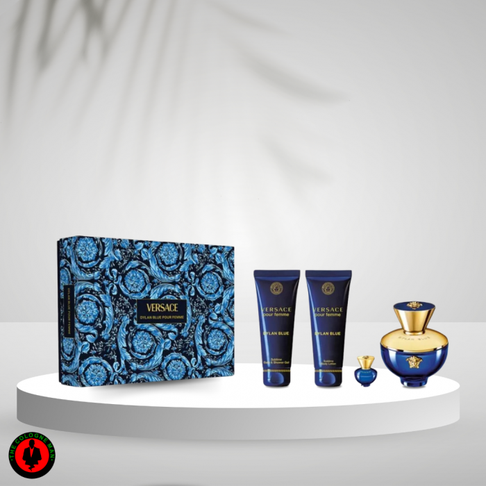 Versace Dylan Blue 4pc Gift Set for Women EDP SP (3.0 OZ, BL 3.4 OZ, SG 3.4OZ, 0.17 OZ)