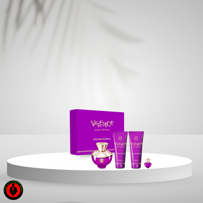Versce Dylan Purple 4pc Gift Set for Women EDP SP (3.0 OZ, BL 3.4, SG 3.4, BAG)
